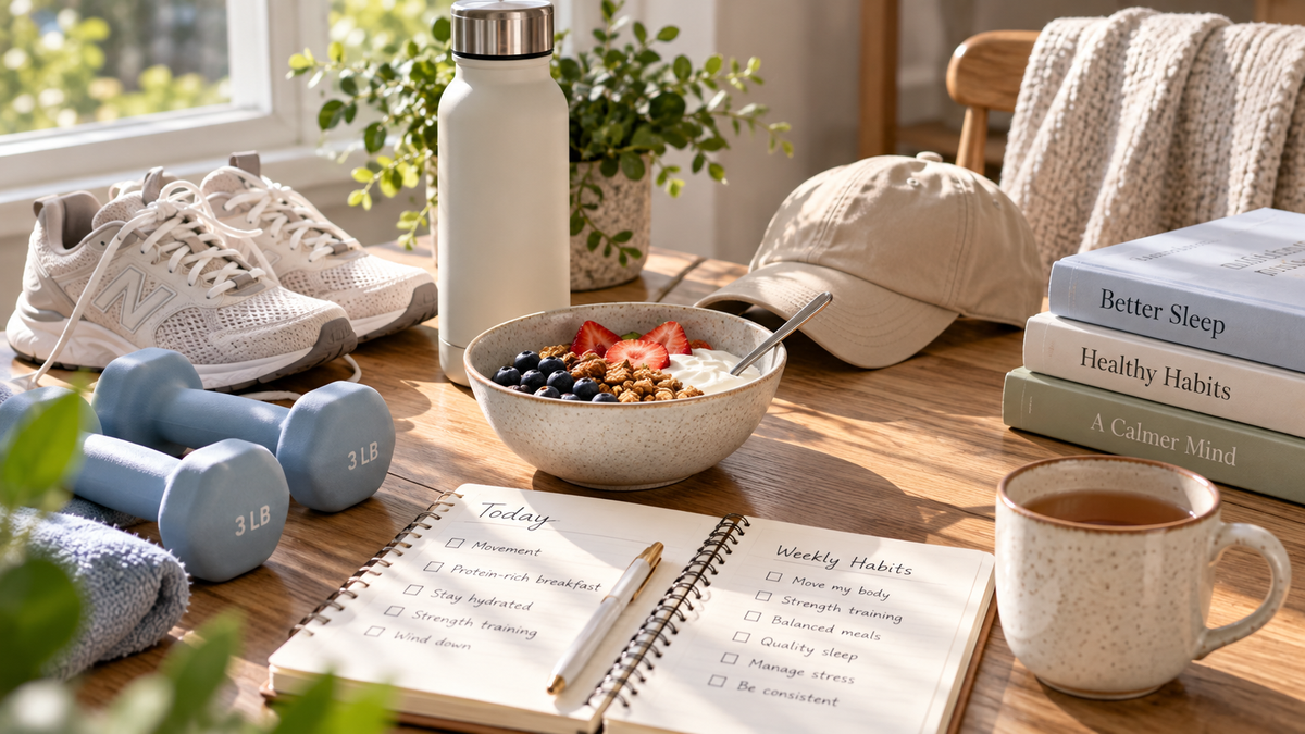 Everyday wellness routine with simple healthy habits at home