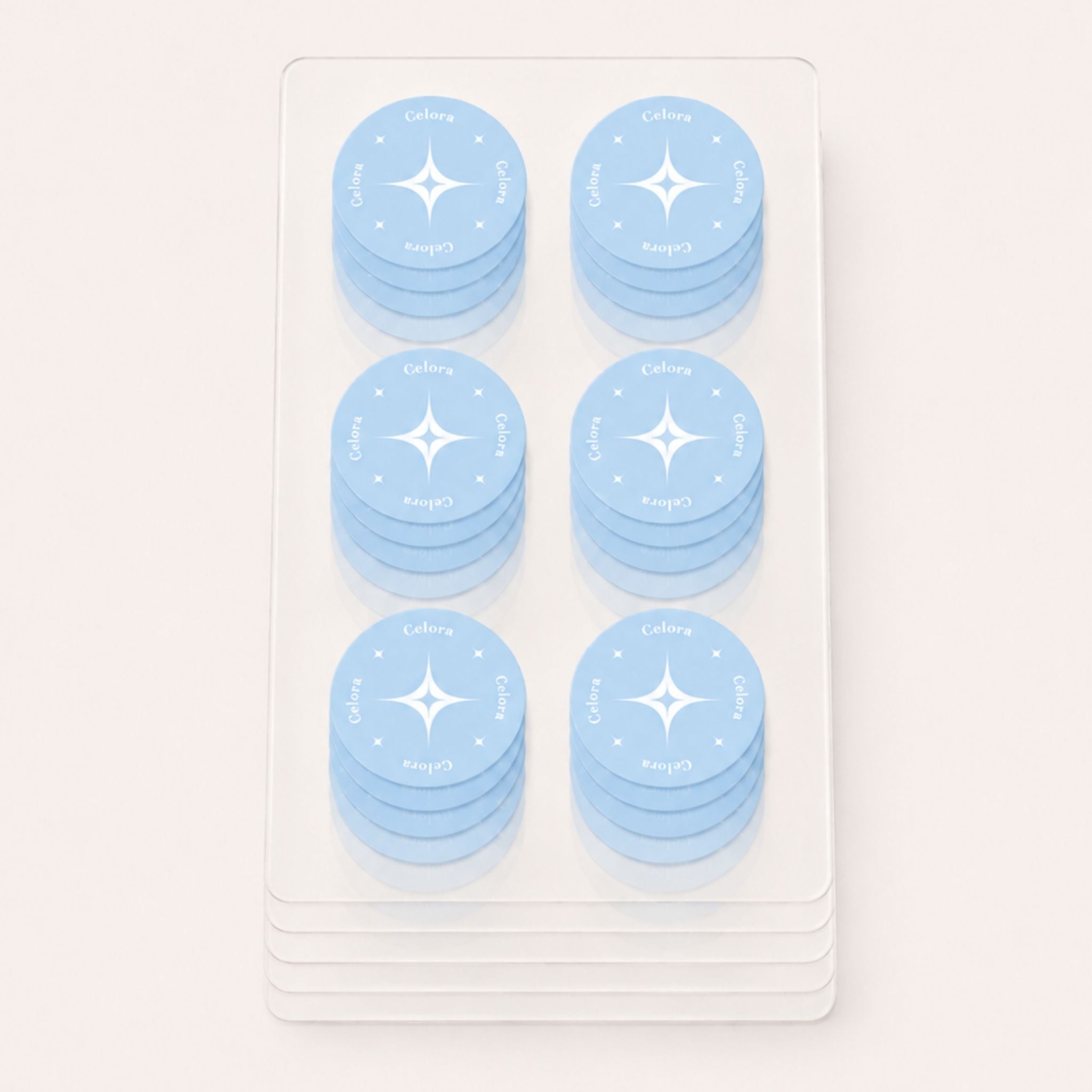 Celora Berberine Patches in light blue on clear sheets