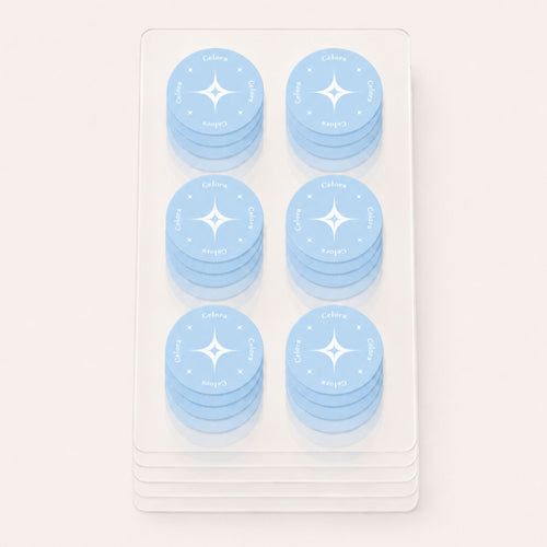 Celora Berberine Patches in light blue on clear sheets